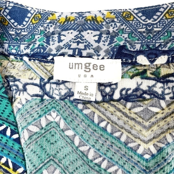 Umgee Floral Print Sage Mixed Patchwork Boho Top - Picture 10 of 16